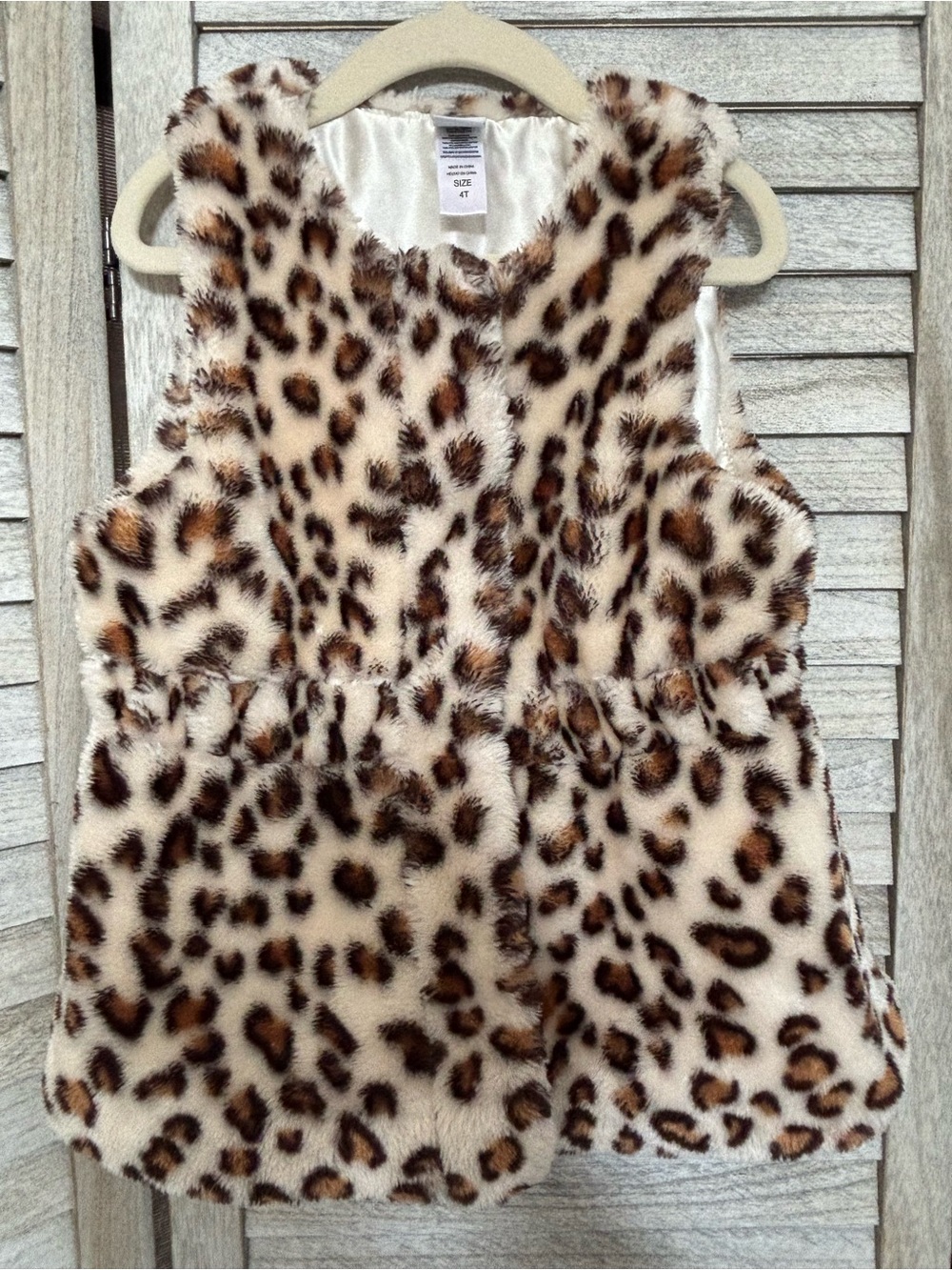 Little Me Girls Faux Fur Leopard Print Vest Cream Brown Size 4T Cottagecore Chic